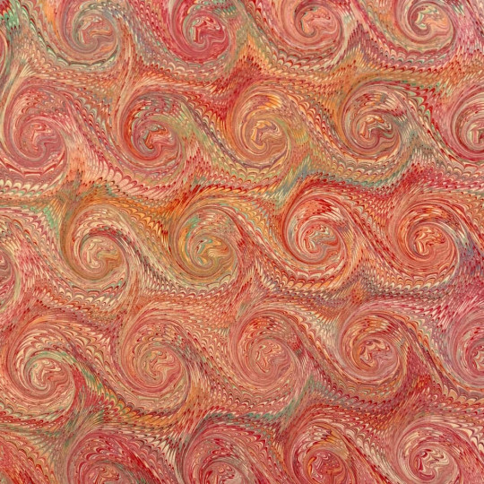 Hand Marbled Paper Combed French Curl Pattern in Red Multi ~ Berretti Marbled Arts
